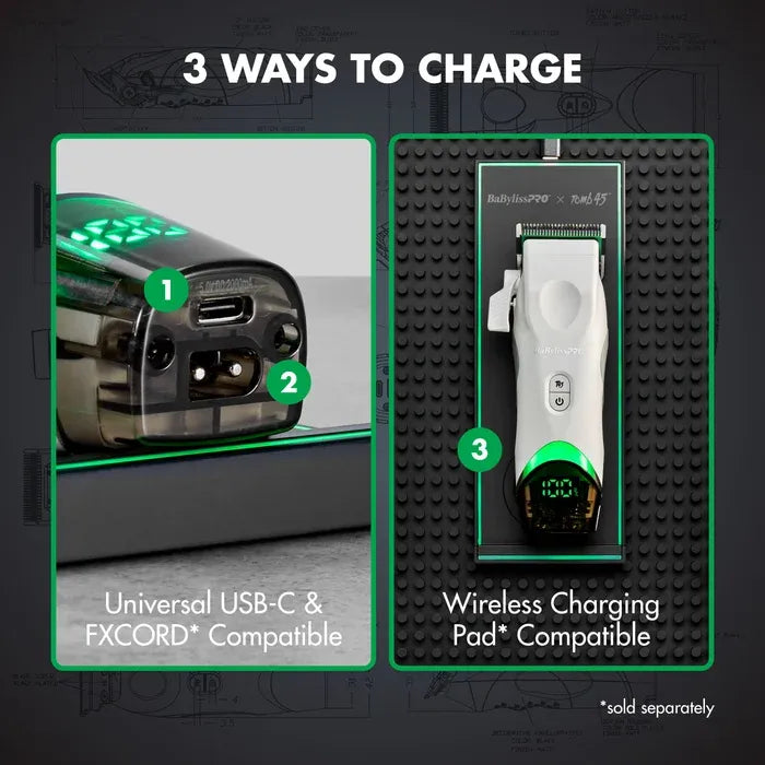 BaBylissPRO x Tomb45 Limited Edition Wireless Charging Clipper - White