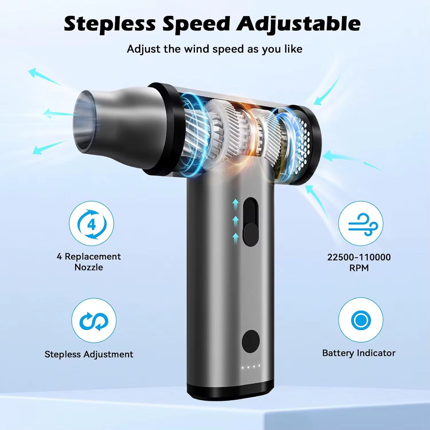 High-Speed Cordless Air Duster – 110,000 RPM Rechargeable Cleaning Tool