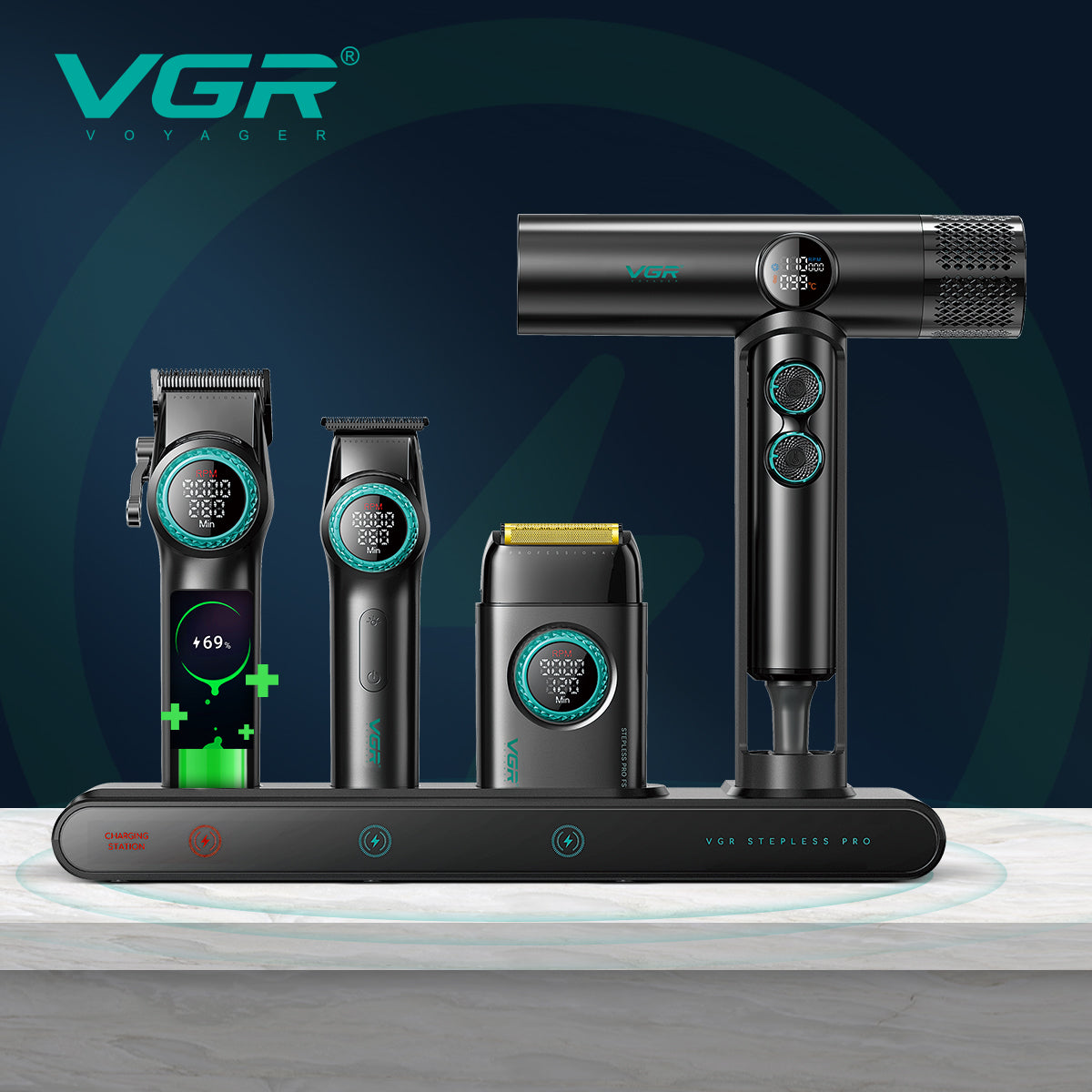 VGR Black Edition 4-in-1 Grooming Kit – Hair Trimmer, Clipper, Shaver & Dryer