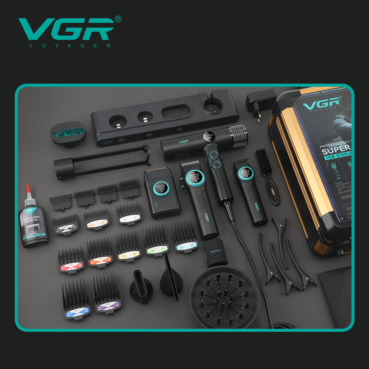 VGR Black Edition 4-in-1 Grooming Kit – Hair Trimmer, Clipper, Shaver & Dryer