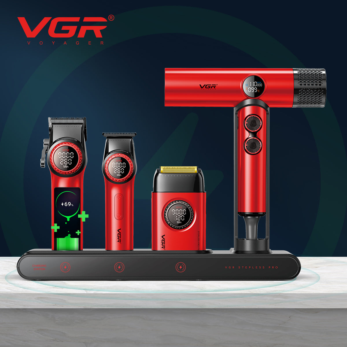 VGR Red Edition 4-in-1 Grooming Kit – Hair Trimmer, Clipper, Shaver & Dryer