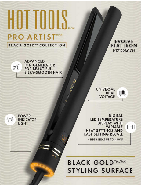 Hot Tools Pro Artist Black Gold - Evolve Flat Iron 1" - HT7122BGCN