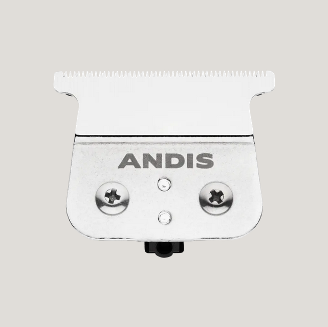 Close-up of the Andis Cordless T-Outliner® Li Replacement T-Blade made of carbon steel, designed for precise trimming and edging.