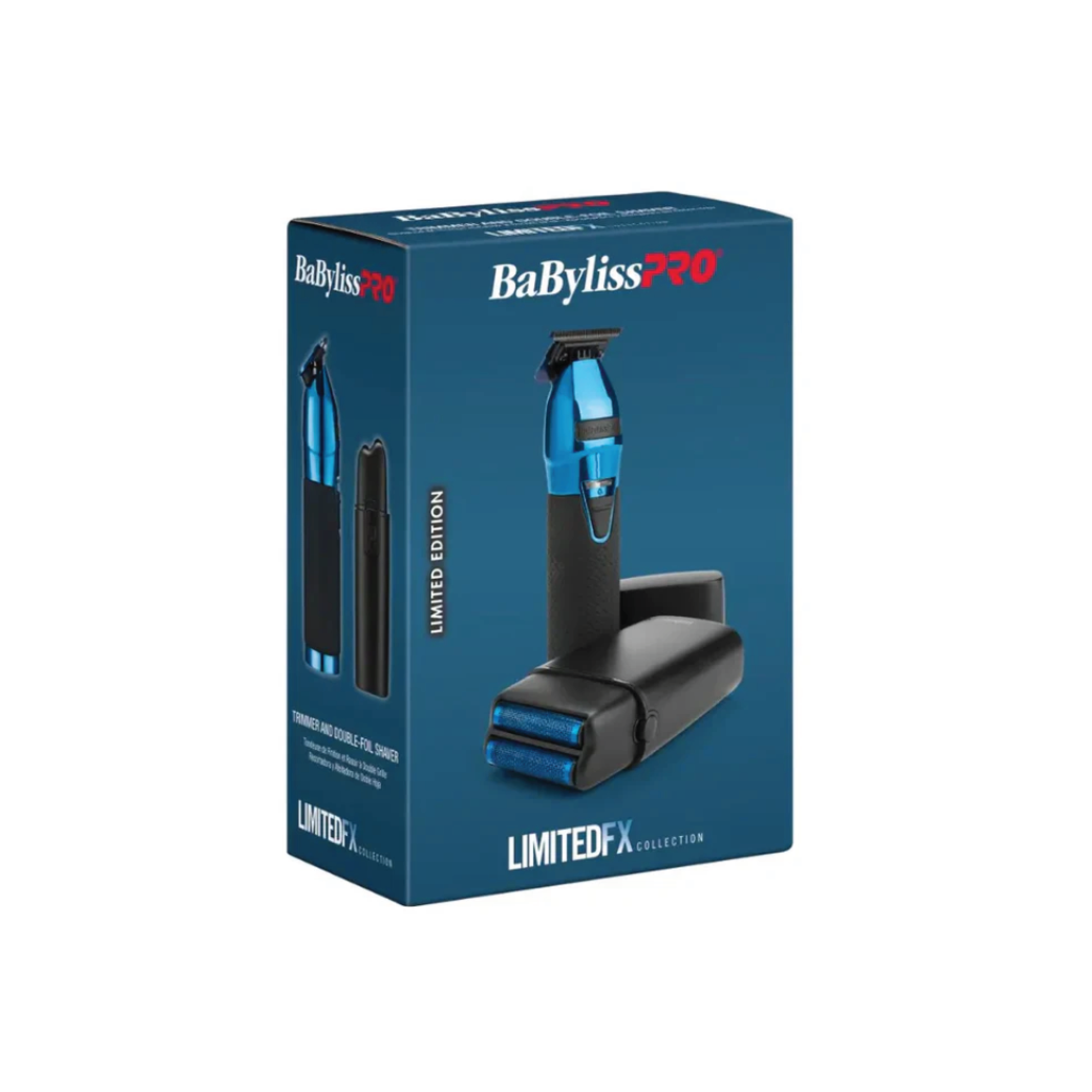 BabylissPro BlueFX+ Skeleton Metal Trimmer + Double Foil Shaver Black and Blue Limited Edition