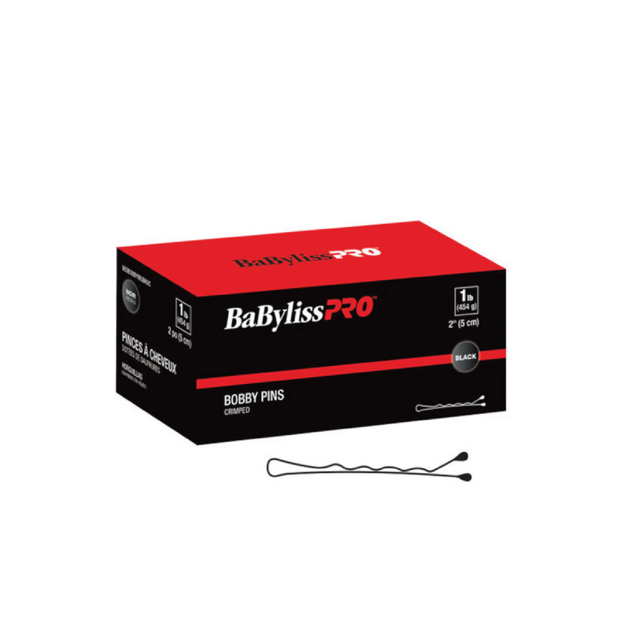 BaBylissPRO 1 lb. Box Black Bobby Pins – 2" Crimped