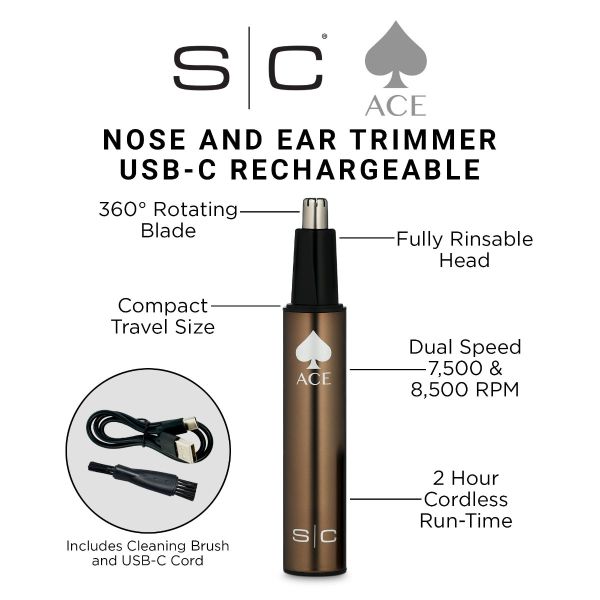 Style craft Ace Electric Ear and Nose Hair Trimmer with Dual-Speed Motor