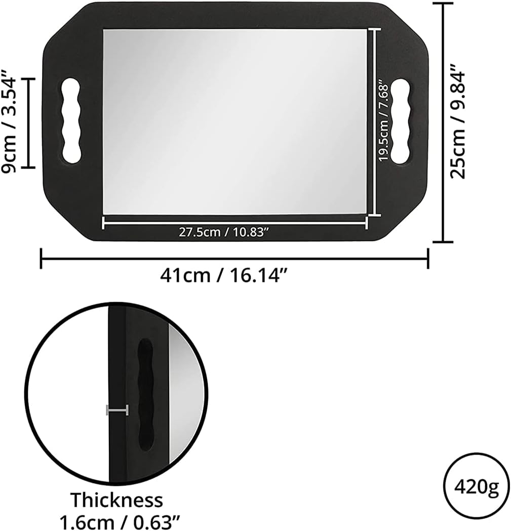 Professional Large Hand Mirror – Foam, Shatterproof, Dual Handle Grip