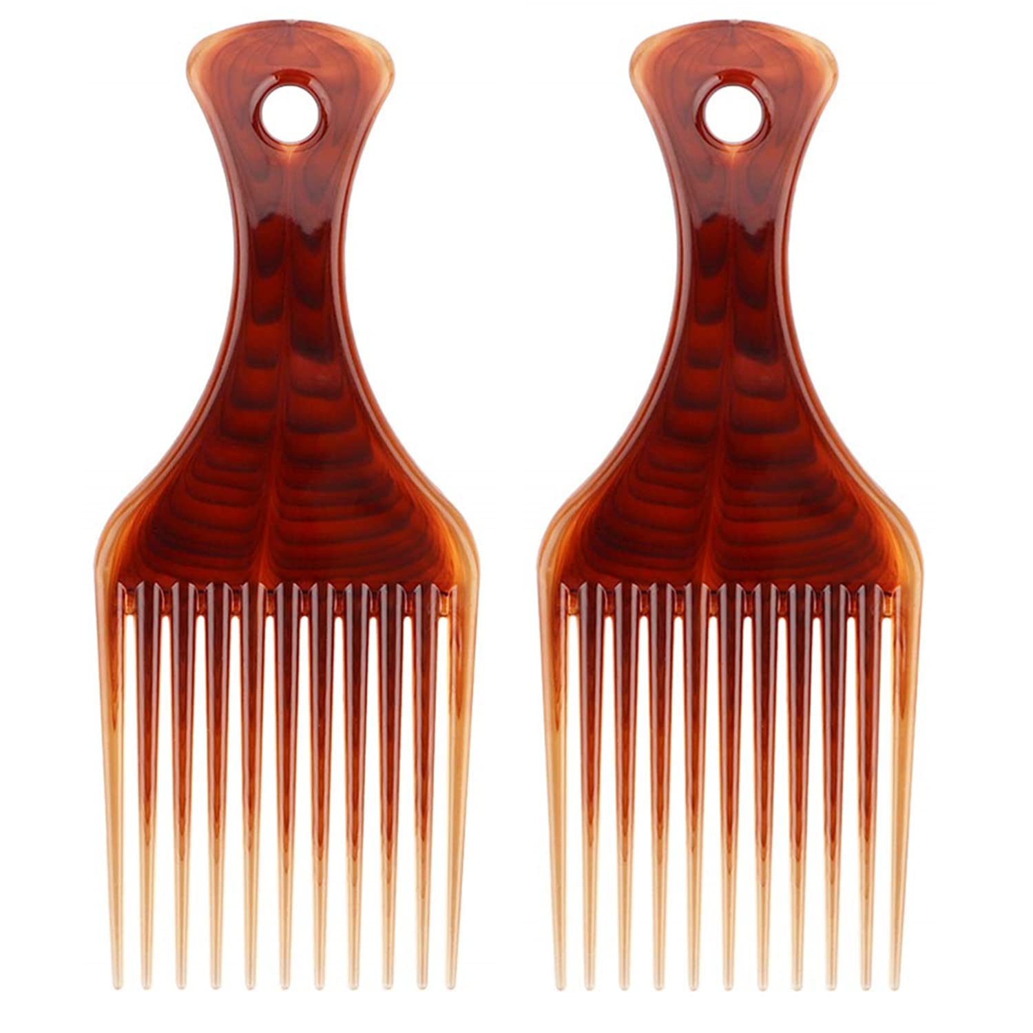 Hair Pick Comb for Curly Hair, 2 Pack Smooth Afro Comb Lift Detangle Hair Comb Hair Picks for Men No Frizz Wide Tooth Comb Hair Styling Tool
