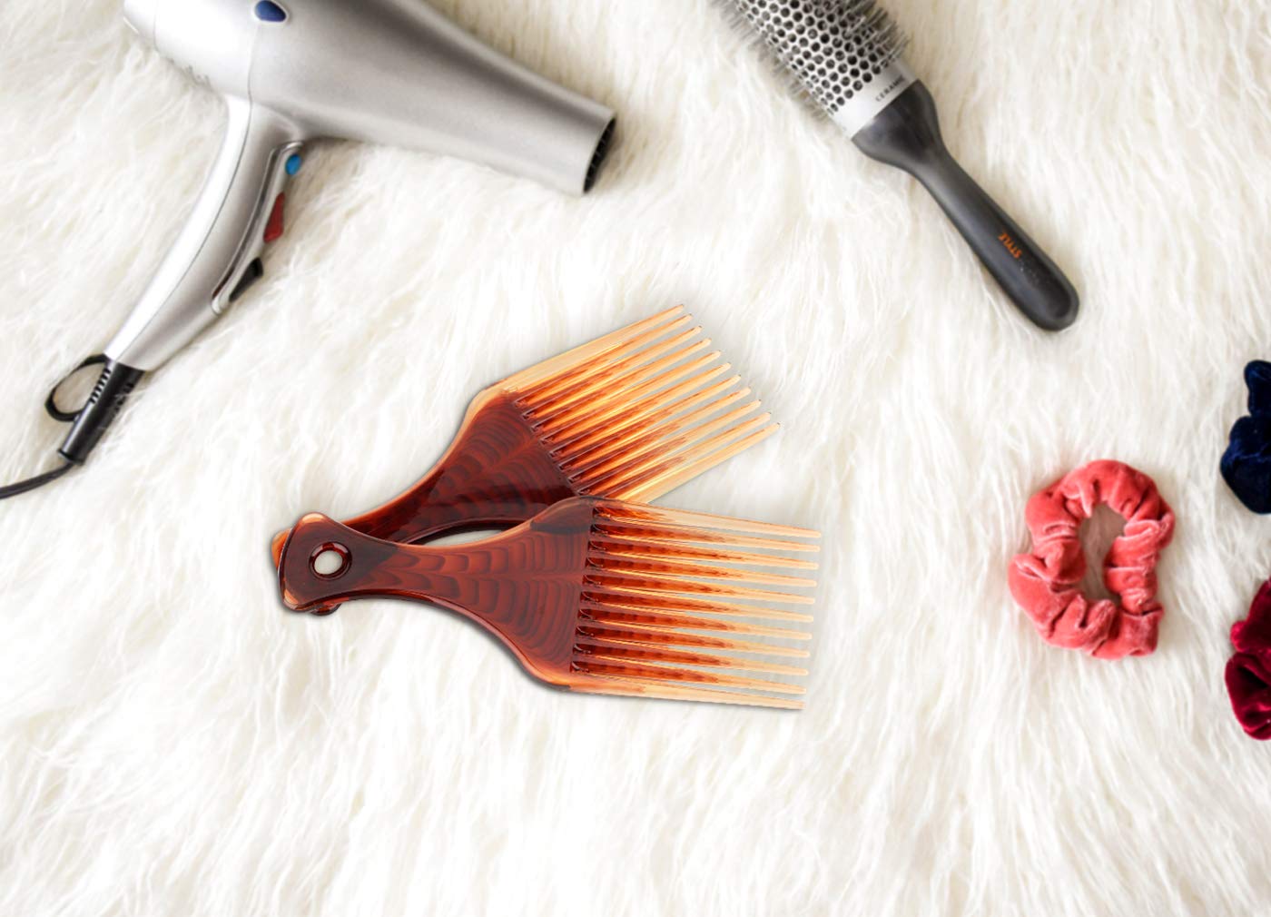 Hair Pick Comb for Curly Hair, 2 Pack Smooth Afro Comb Lift Detangle Hair Comb Hair Picks for Men No Frizz Wide Tooth Comb Hair Styling Tool