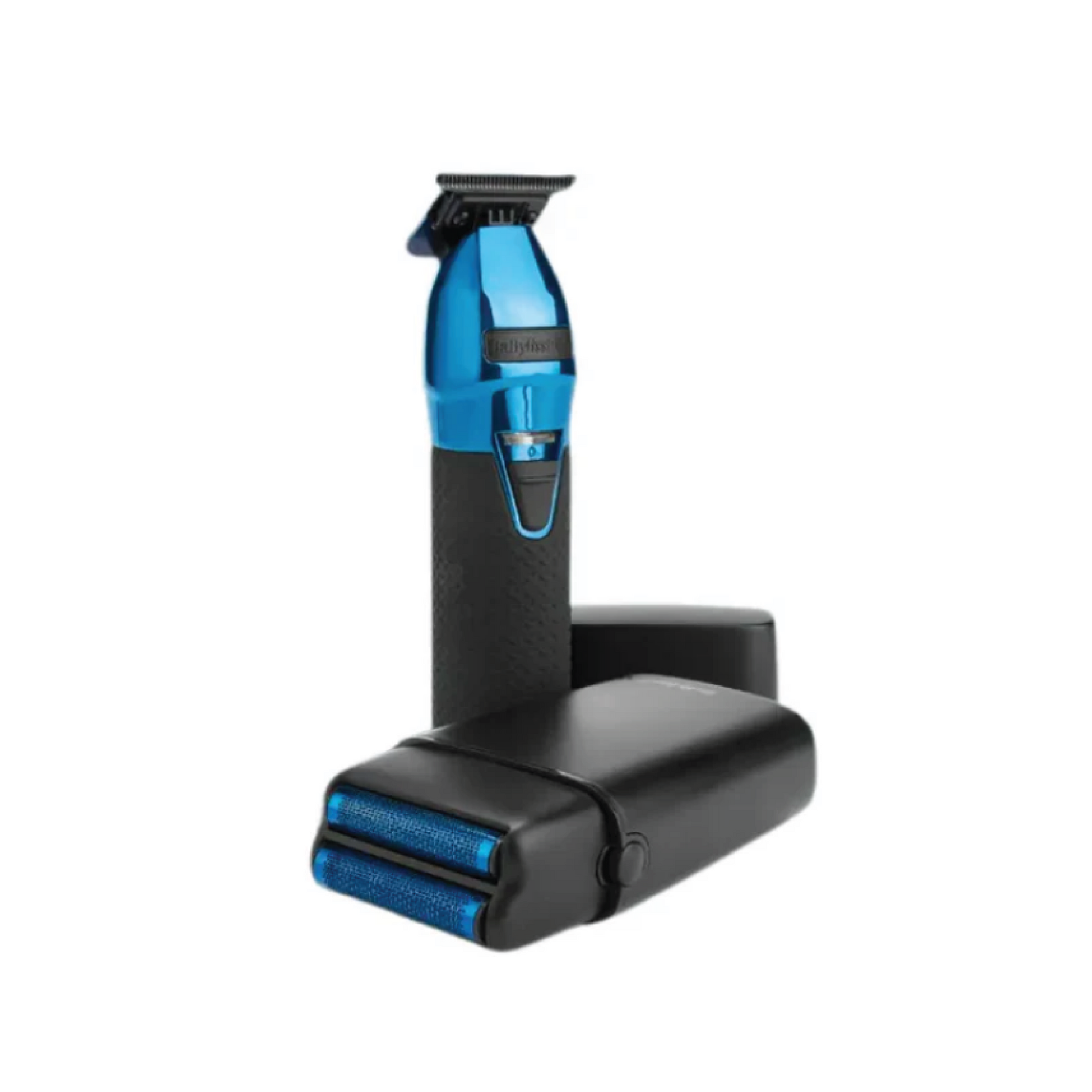 BabylissPro BlueFX+ Skeleton Metal Trimmer and Double Foil Shaver, Black and Blue Limited Edition – professional cordless grooming set