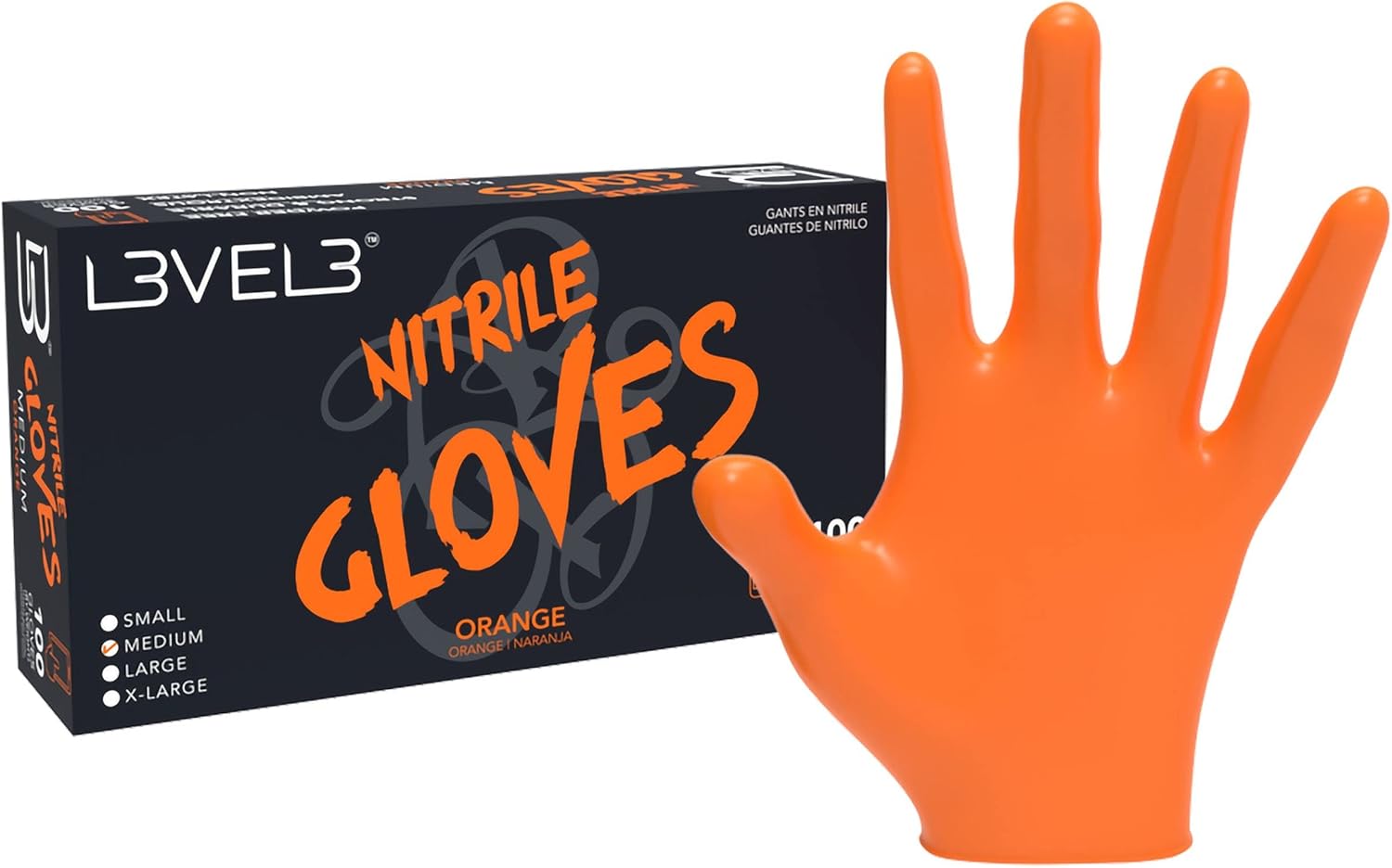 L3VEL3 Professional Nitrile Gloves Orange - 100 Gloves