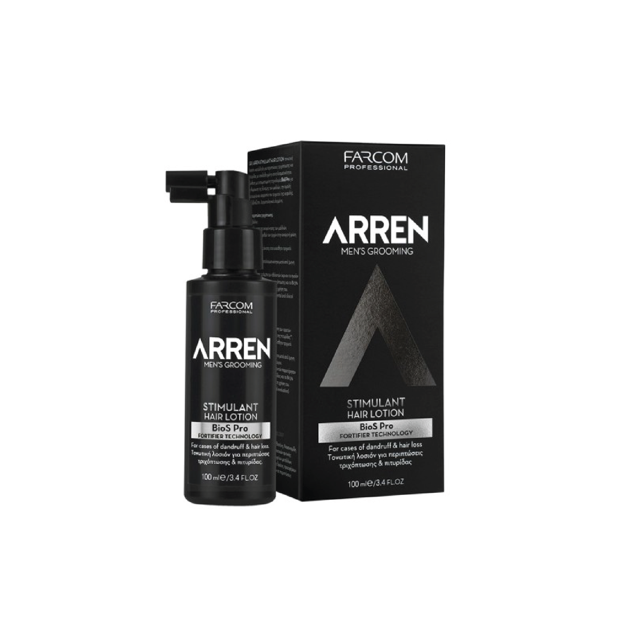 ARREN Stimulant Hair Lotion 100ml – enriched with BioS Pro Fortifier Technology, targeted treatment for dandruff and hair loss, strengthening roots and revitalizing scalp health