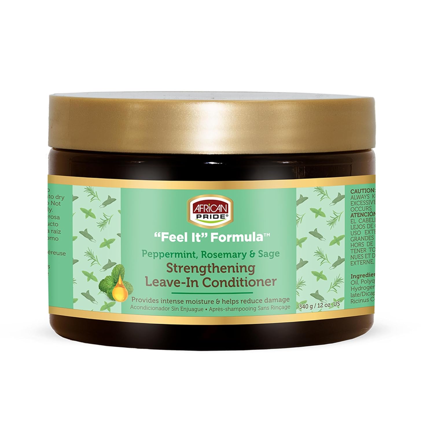 Jar of African Pride 'Feel It' Formula Strengthening Leave-In Conditioner on a white background