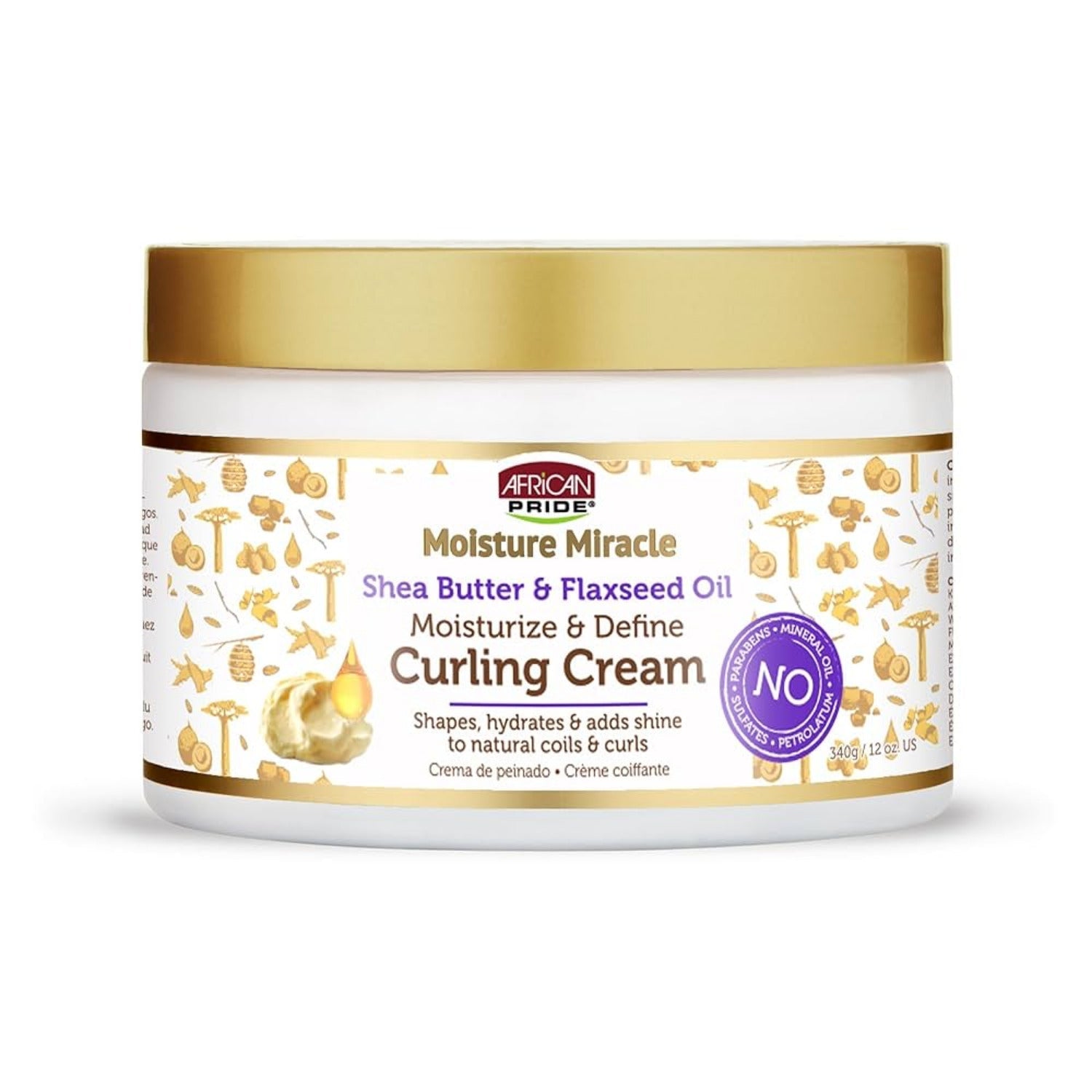 African Pride Moisture Miracle Shea Butter & Flaxseed Oil Curling Cream – 350ml jar for curl definition, moisture, and frizz control