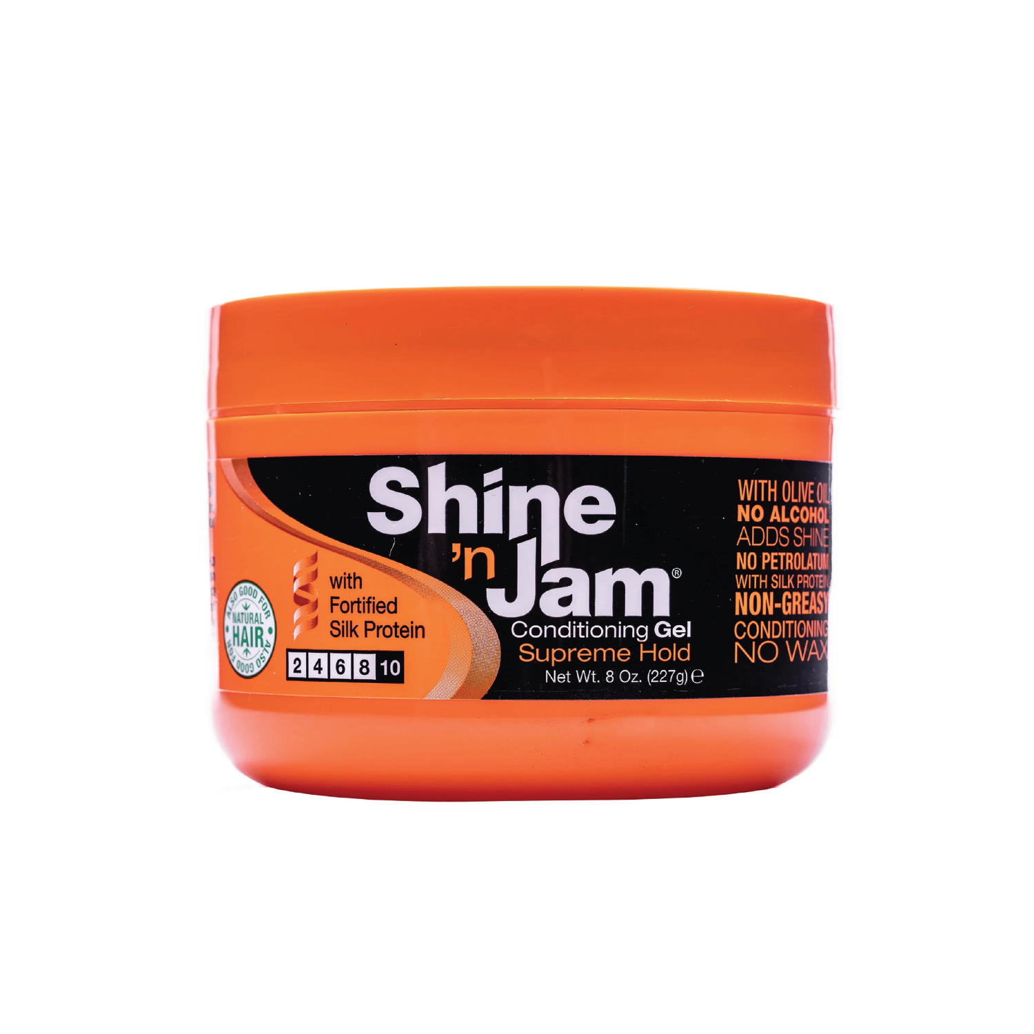 Ampro Shine 'n Jam Conditioning Gel Extra Hold – 8 oz jar for strong hold, conditioning, and shine without flaking