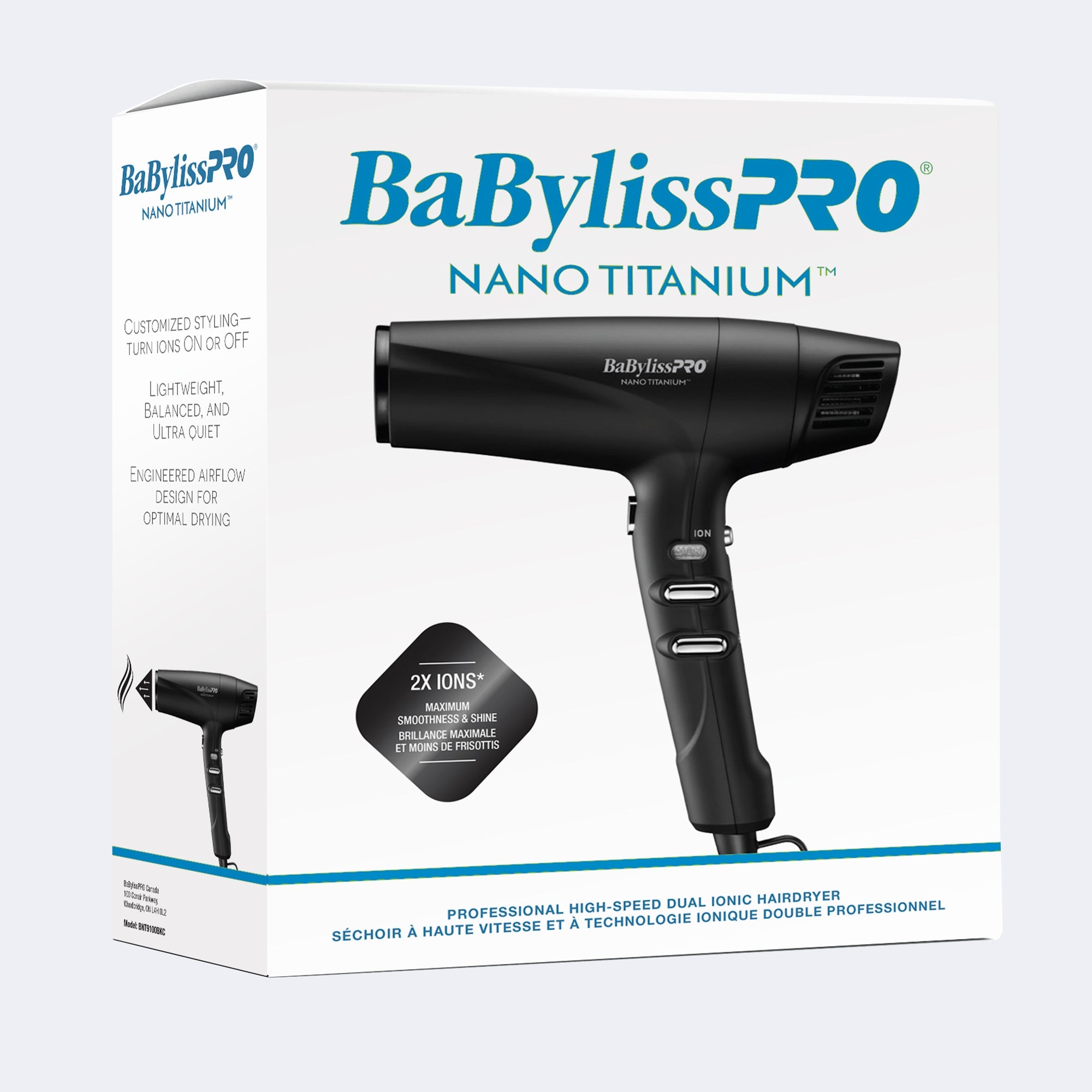 BaBylissPRO Nano Titanium High-Speed Dual Ionic Hairdryer (Black)