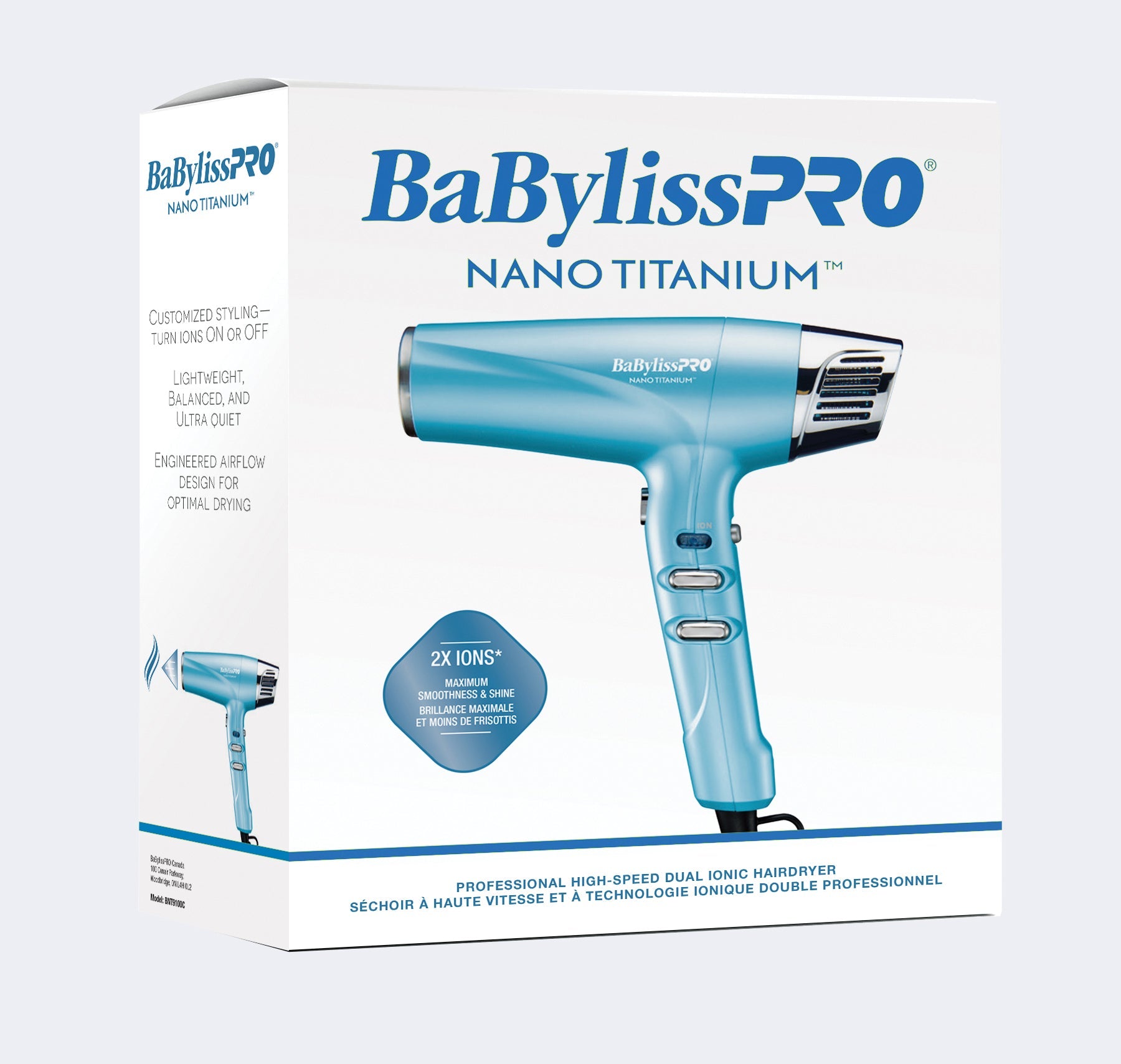 BaBylissPRO Nano Titanium Dual Ionic High-Speed Hairdryer (Blue)