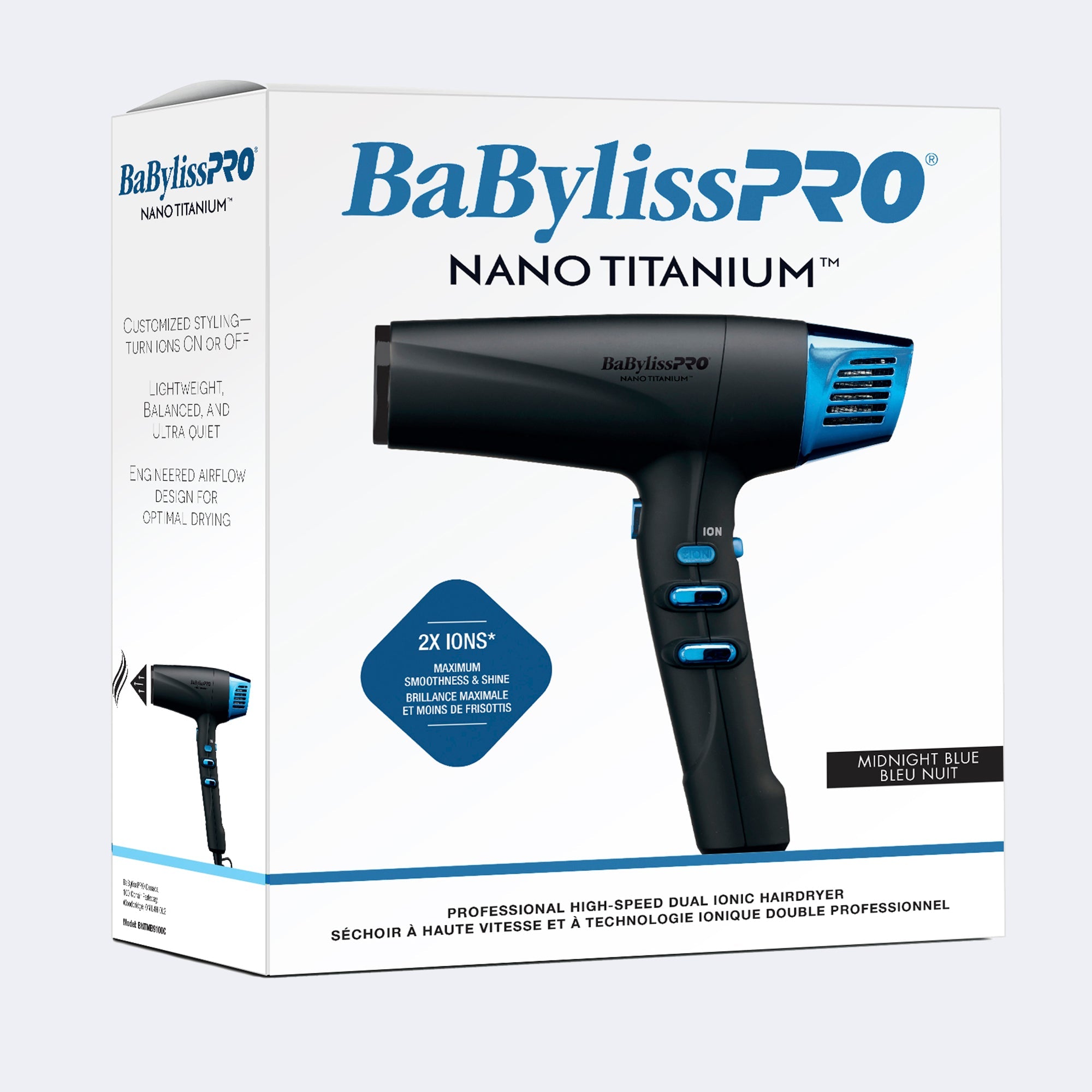 BaBylissPRO Nano Titanium Dual Ionic High-Speed Hairdryer (Midnight Blue)