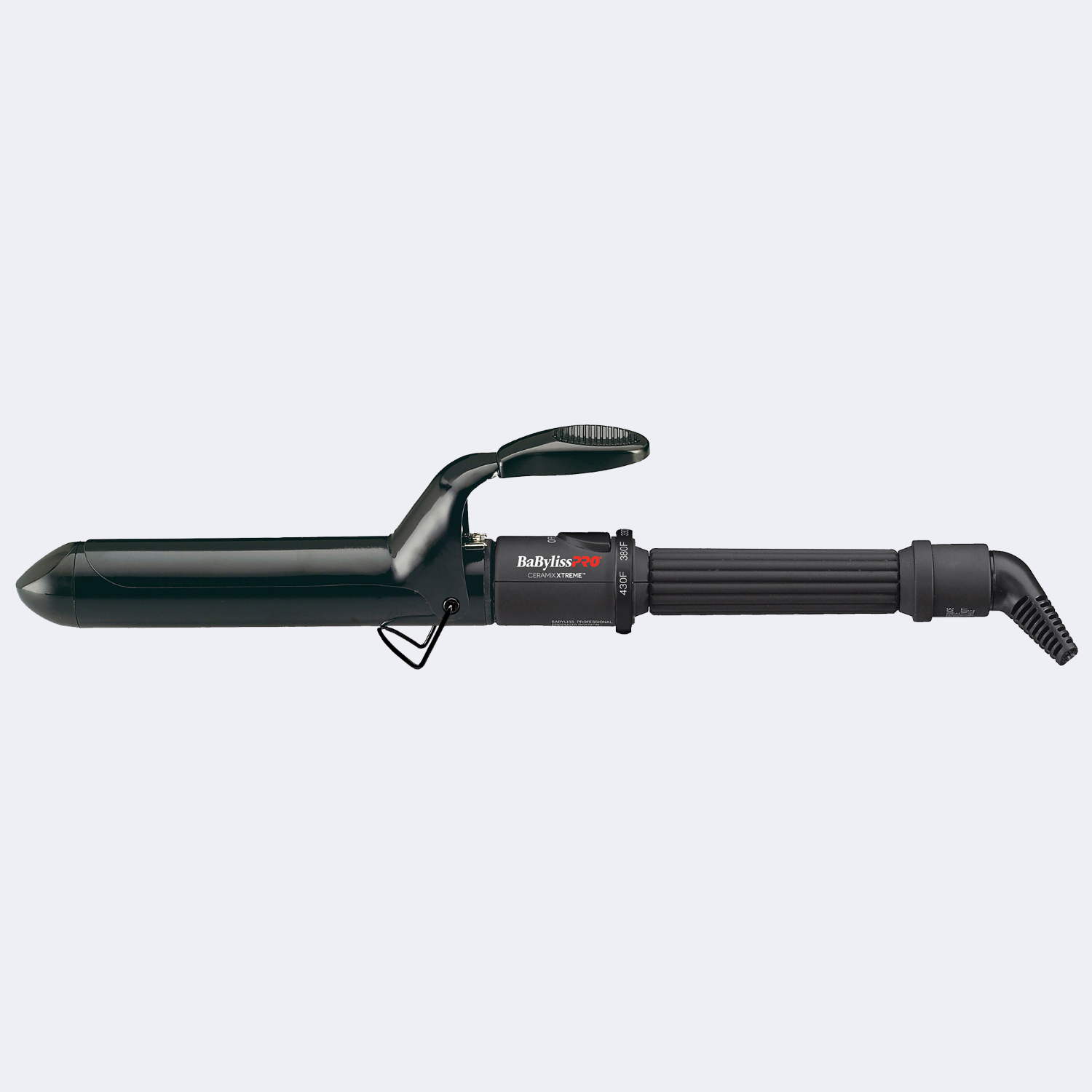 “BaBylissPRO Ceramix Xtreme 1¼-inch extended barrel ceramic curling iron, black handle with ridged grip, long glossy barrel, swivel cord – professional styling tool”