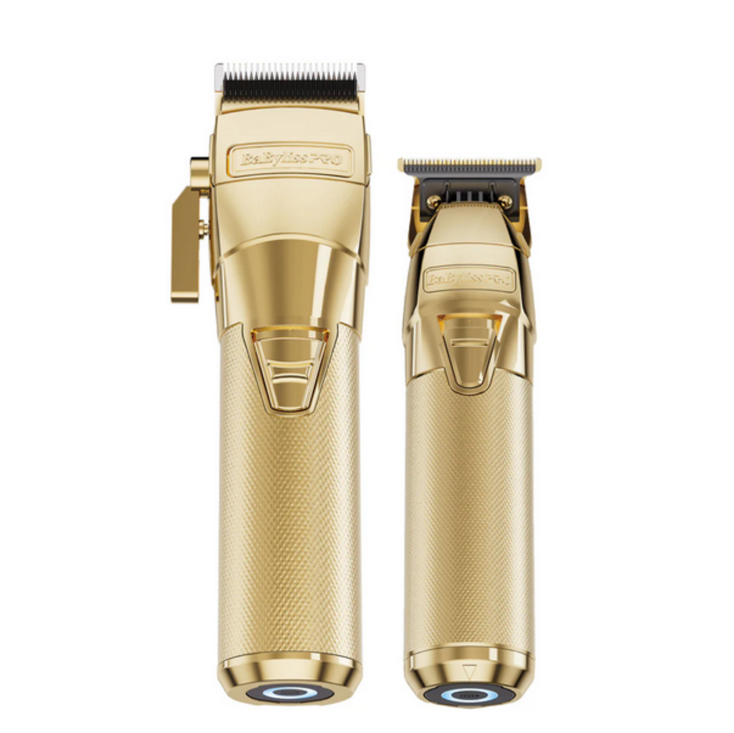  BaBylissPRO FXONE Gold Clipper & Trimmer Duo (FX899G & FX799G) – Professional grooming tools in gold finish with interchangeable batteries and premium blades.