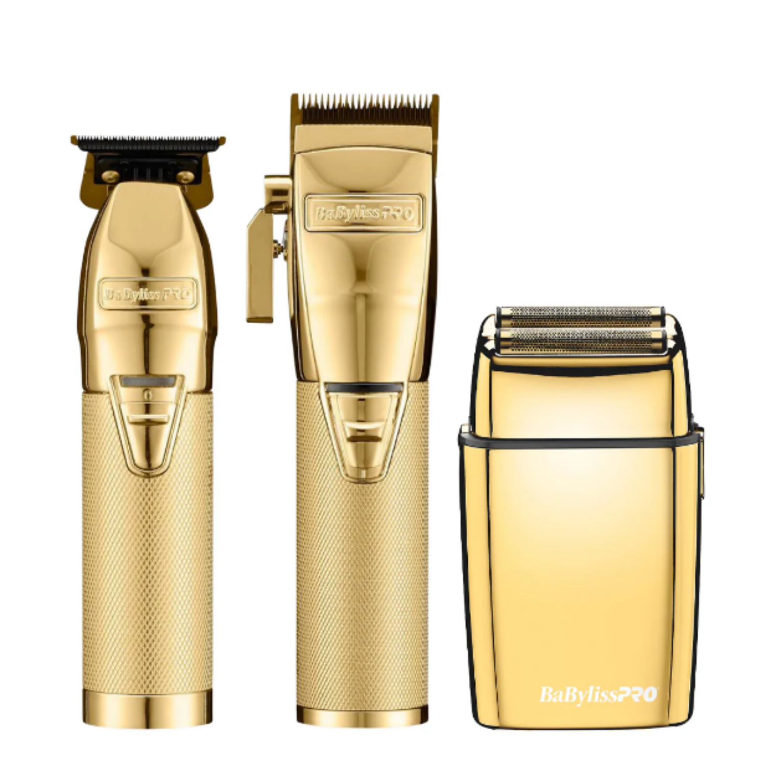  BaBylissPRO GoldFX+ Combo Set – Gold Clipper, Trimmer, and Double Foil Shaver (FX870NG / FX787NG / FXFS2G) for professional grooming
