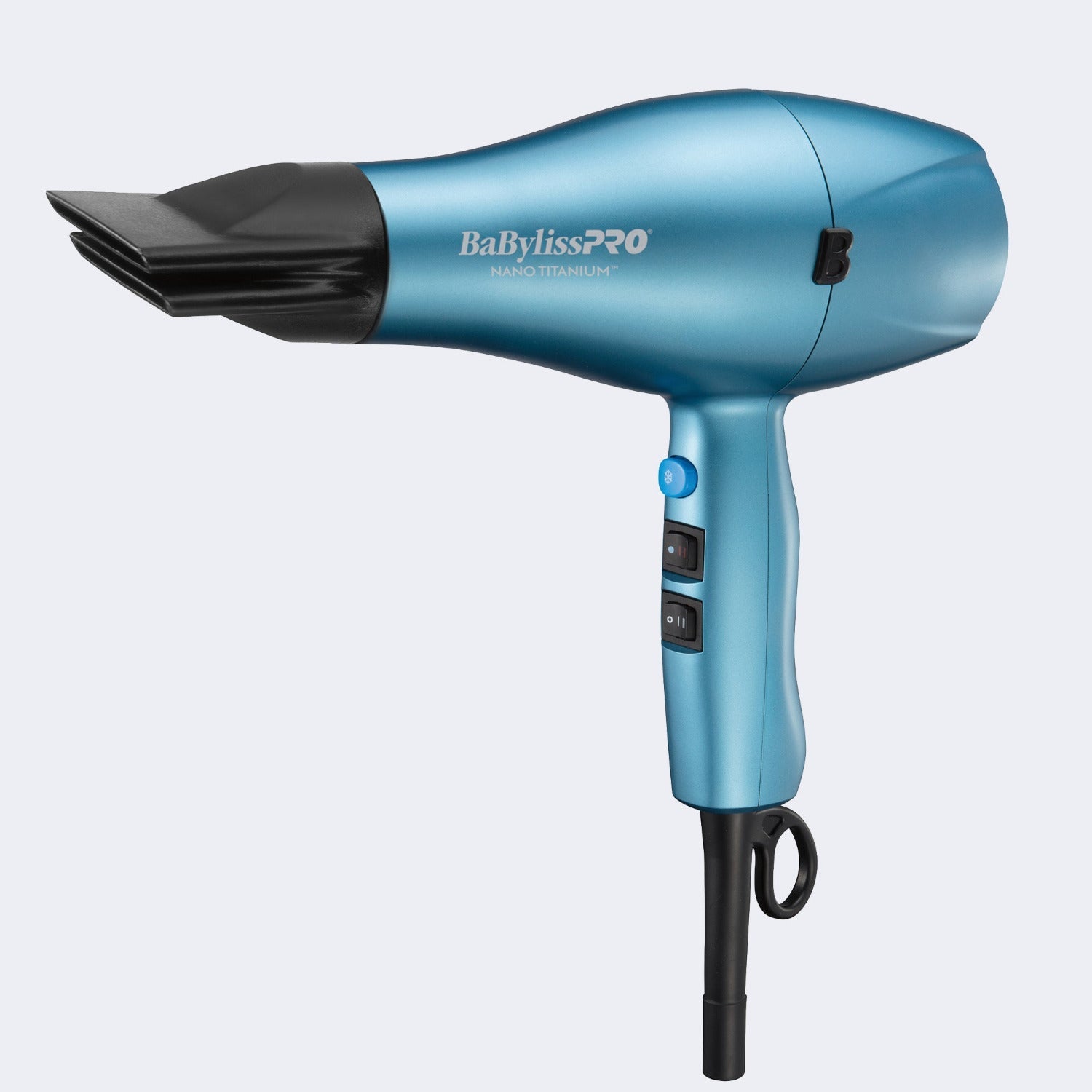  BaBylissPRO® Nano Titanium™ Ionic Hairdryer in action, showcasing sleek design and advanced technology for fast, frizz-free drying.