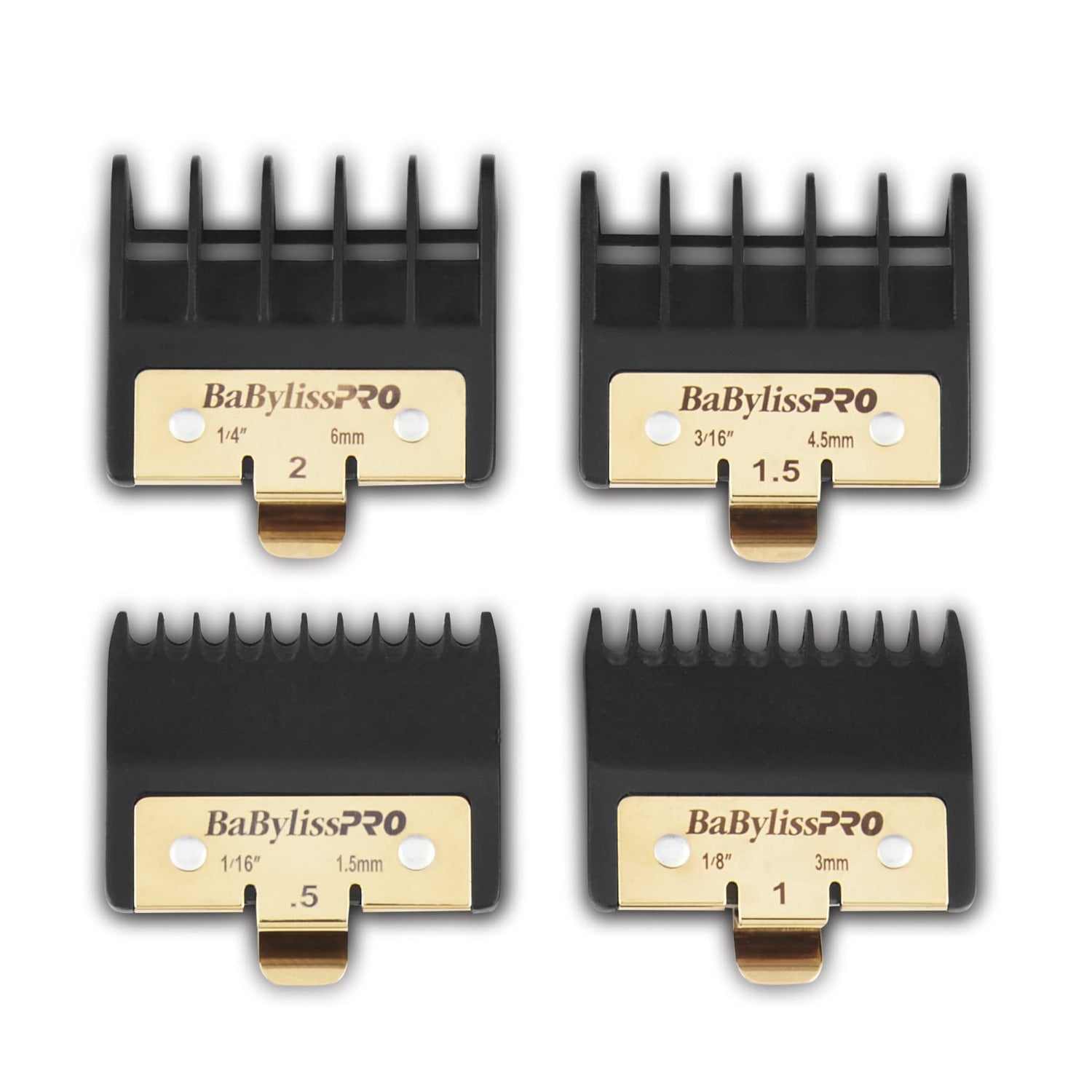 BaBylissPRO Premium Trimmer Guards FXPTG – Full set of guards compatible with FX797, FX787, and more, displayed in black with metal clips