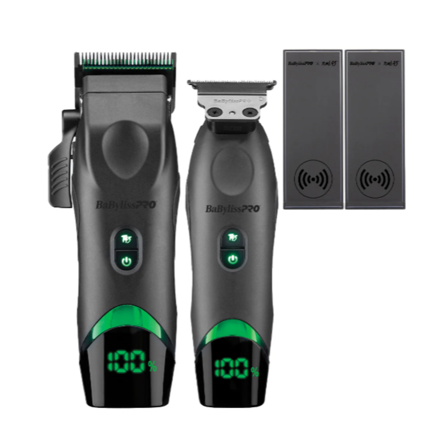  BaBylissPRO x Tomb45 FXT45C & FXT45T wireless charging clipper and trimmer set with 2 free charging mats – limited edition barber tools in black and green design.