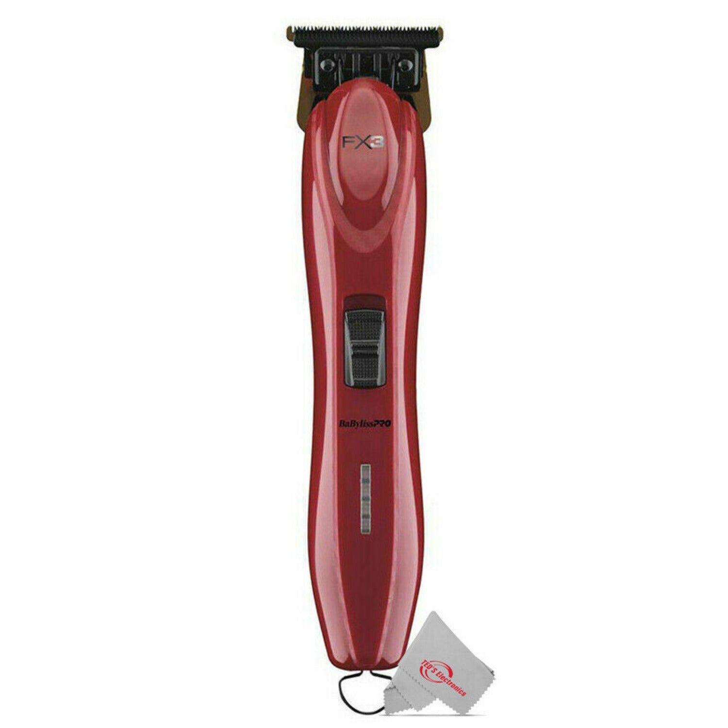 BabylissPro FX3 High-Torque Cordless Trimmer FXX3T in Red – Premium professional grooming tool with DLC/Titanium T-blade and LED battery indicator