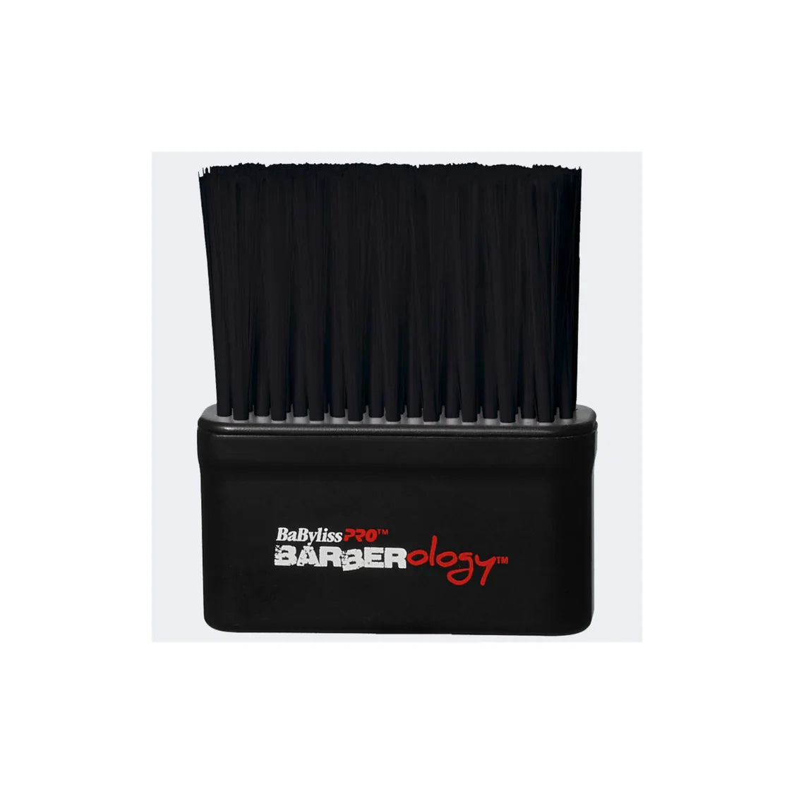 Black hairbrush with 'Barberology' branding on a white background