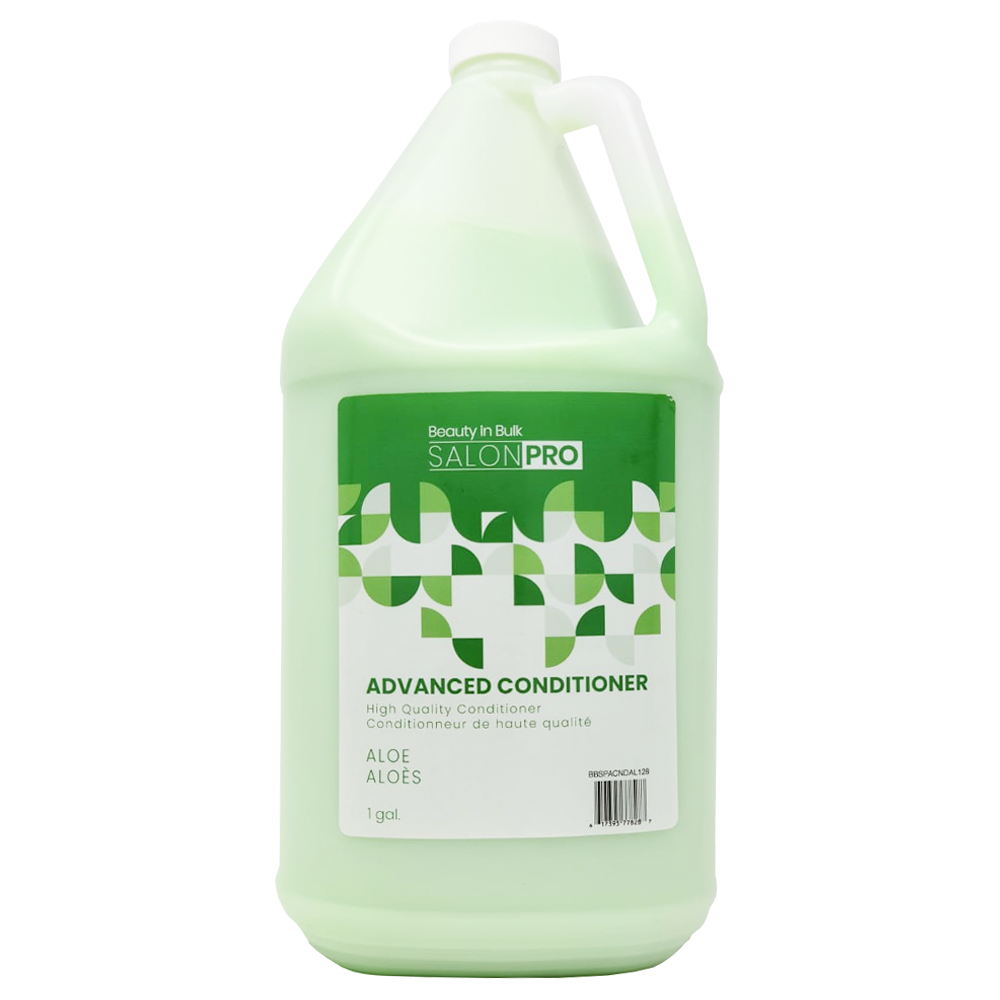 Gallon container of SalonPro Advanced Conditioner on a white background