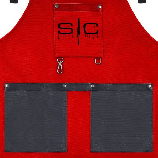 Style craft salon Apron with Crossback Strap in Red/Black Design