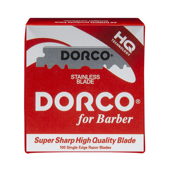 Dorco razor blade packaging with red and white design on a white background