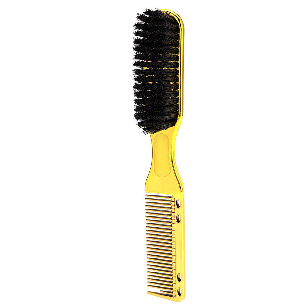 Double-sided fade brush and comb with sturdy bristles for blending, fade cuts, and edge control. Non-slip grip for precise styling.