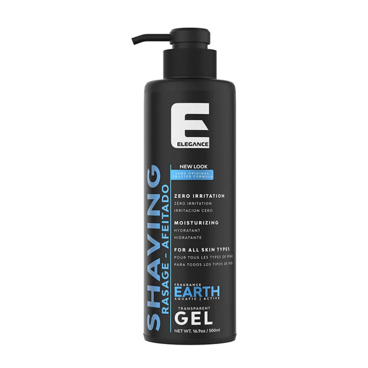 Elegance Transparent Shaving Gel 500 mL bottle with clear gel inside, designed for smooth and precise shaving.