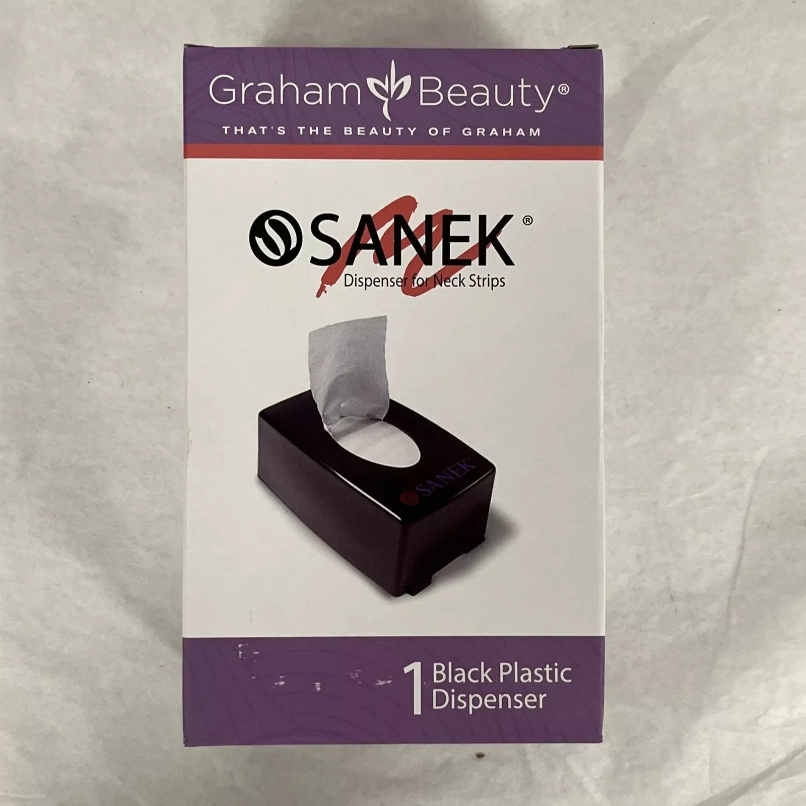  Graham Beauty Sanek Neck Strip Dispenser in black – compact, durable plastic dispenser for salon use.