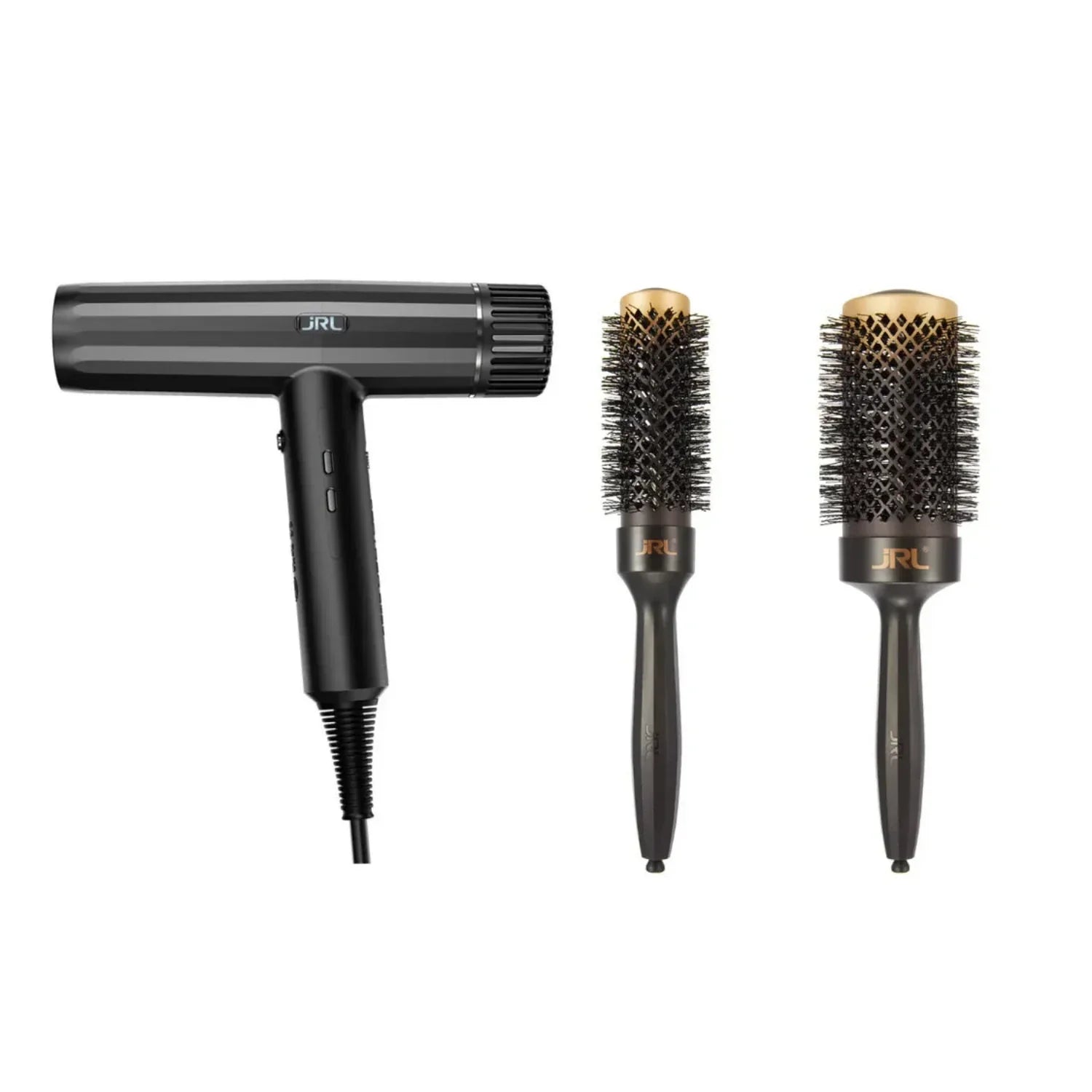  JRL Forte Pro Hair Dryer with free round brushes, lightweight salon-quality black hair dryer with attachments.