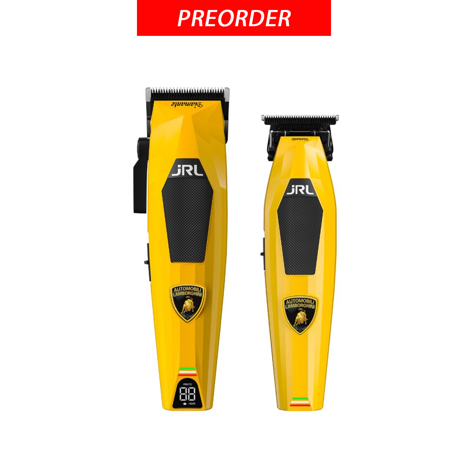 JRL x Lamborghini Diamante Clipper and Trimmer Duo in Yellow with luxury design and professional-grade features