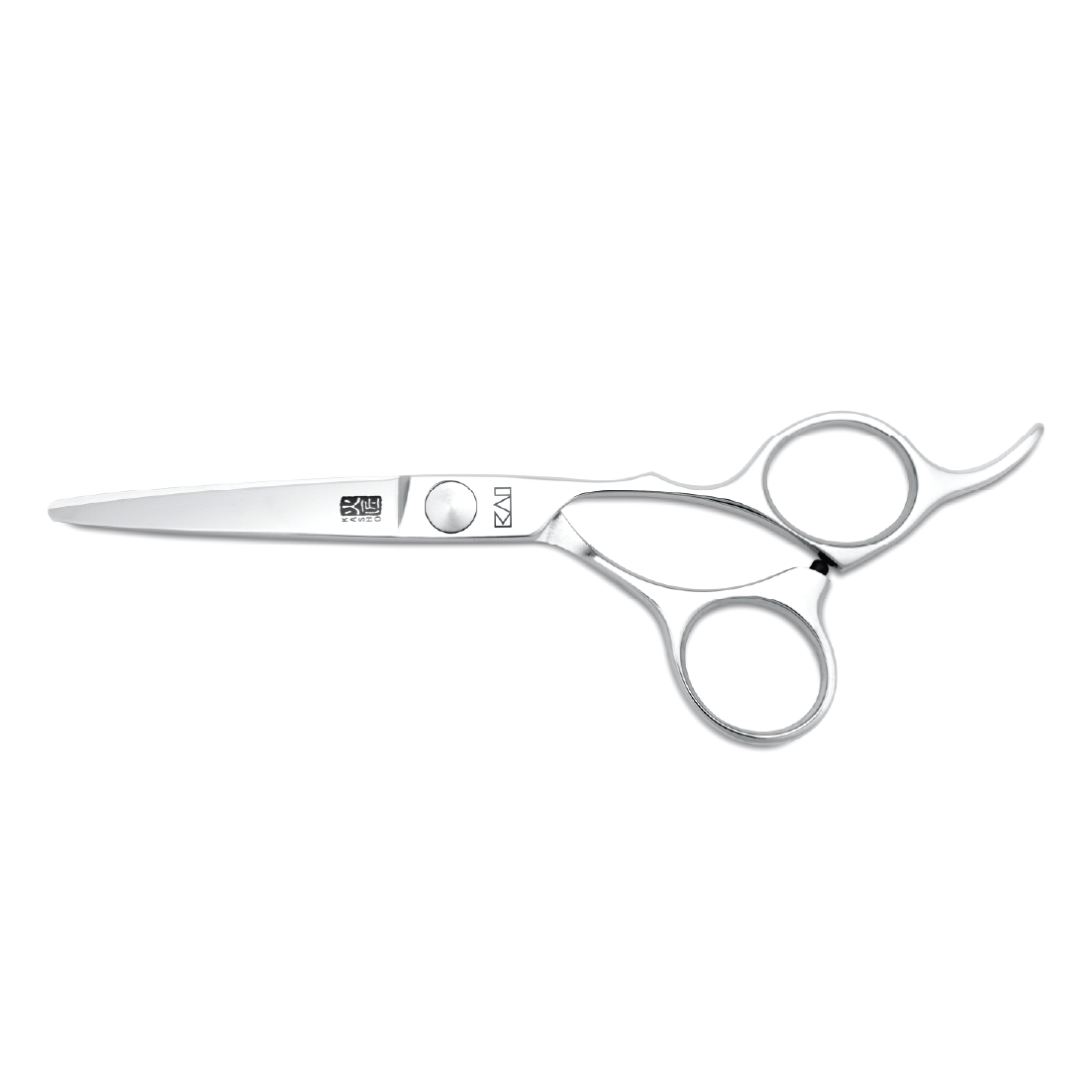 KASHO Chrome Series 5.5-inch Offset Haircutting Shears – VG‑10W steel, semi‑convex blades, satin finish, ergonomic handle