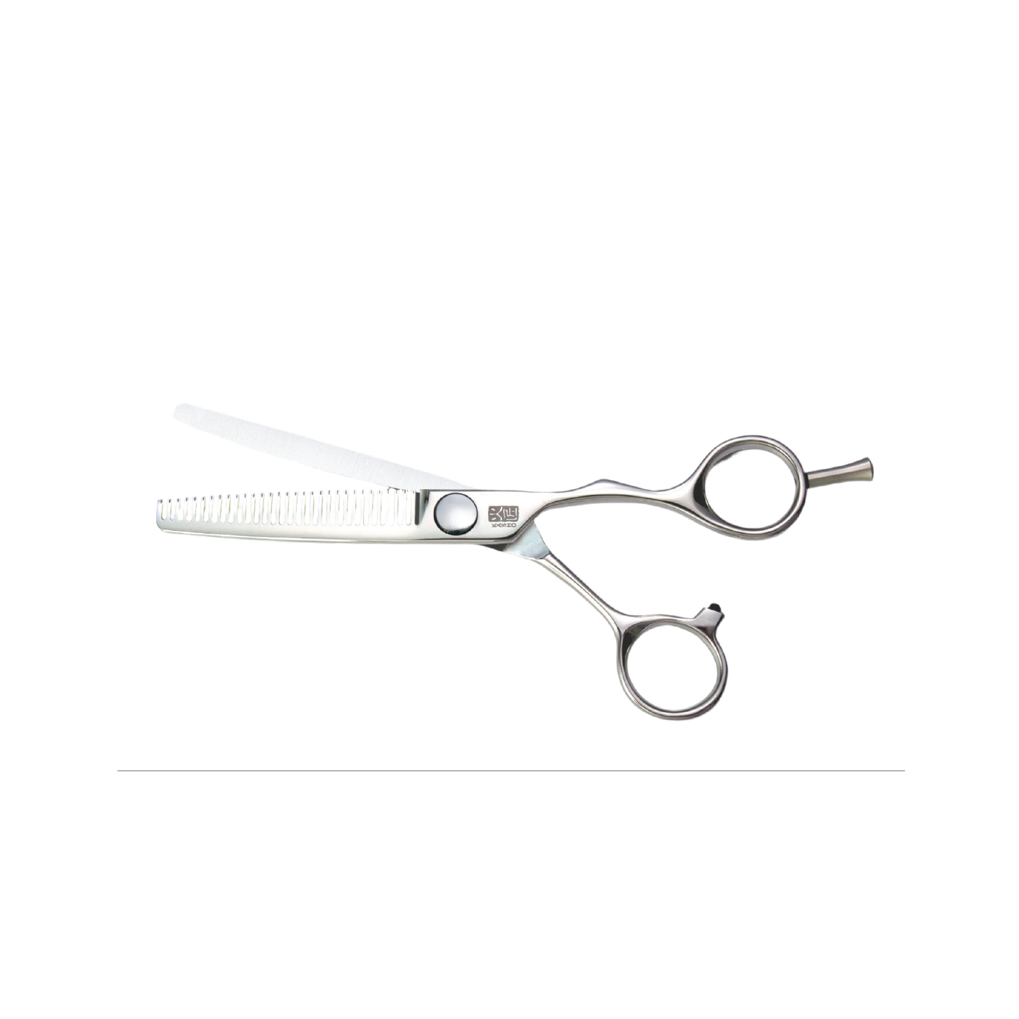 KASHO Design Master 6.0‑inch Offset 30‑Tooth Texturizing Shears – 440C steel, satin finish, ergonomic offset handle