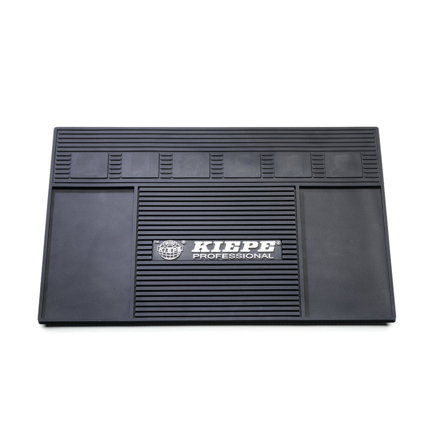 KIEPE PROFESSIONAL Magnetic Tool Mat, 49x32 cm, featuring six magnetic plates, textured anti-slip surface, dark grey salon station mat