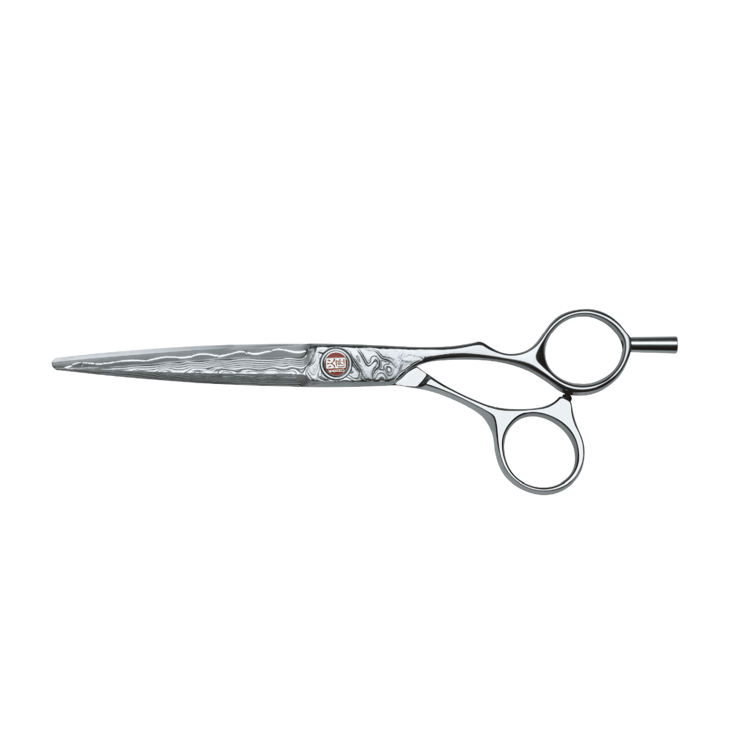  Kasho Damascus 6.5-inch Offset Hairdressing Scissors KAD-65 OS – premium Japanese shears with mirror-polished Damascus steel and ergonomic handle design.