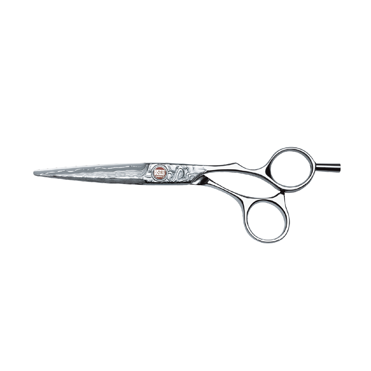  Kasho Damascus Series 6.0" Offset Hair Shears KAD-60 OS – premium Japanese hair cutting shears with Damascus steel blades and ergonomic offset handle.