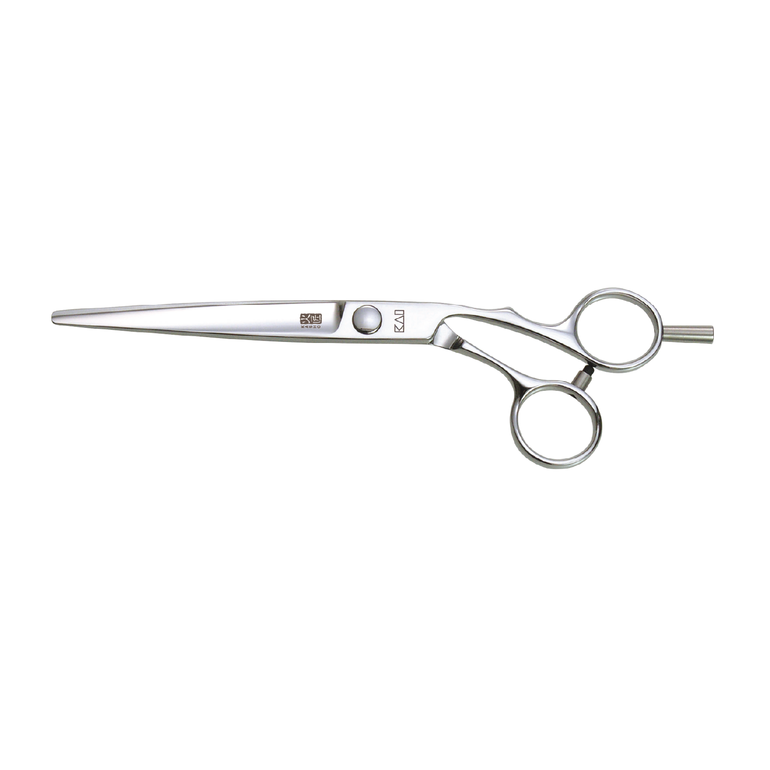 Kasho Silver Series 6.5-inch offset hair scissors with ergonomic handle and mirror-polished blades.