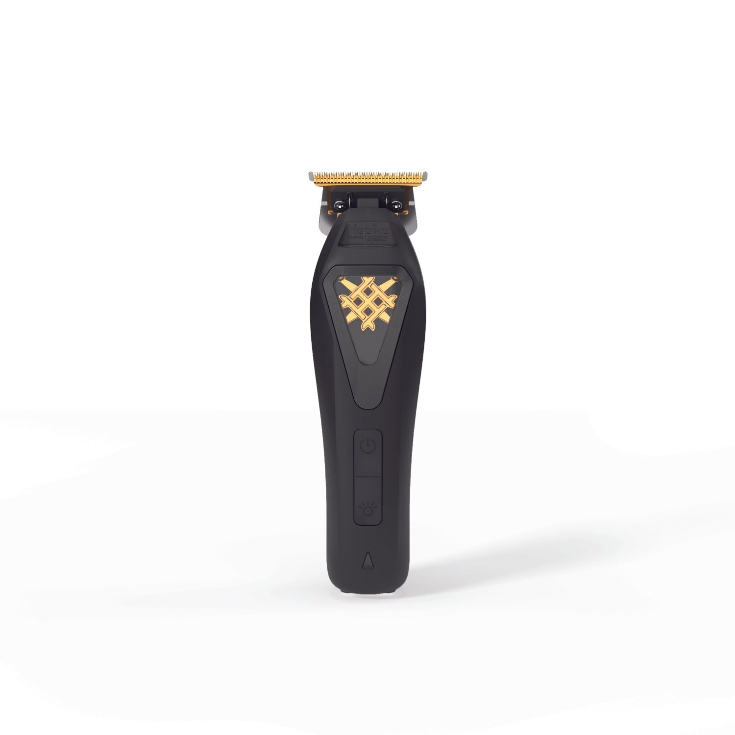 Kiepe HEPIKE Gold Cordless Hair Trimmer 6361 in charging base, showcasing gold-accented steel blade and sleek ergonomic design
