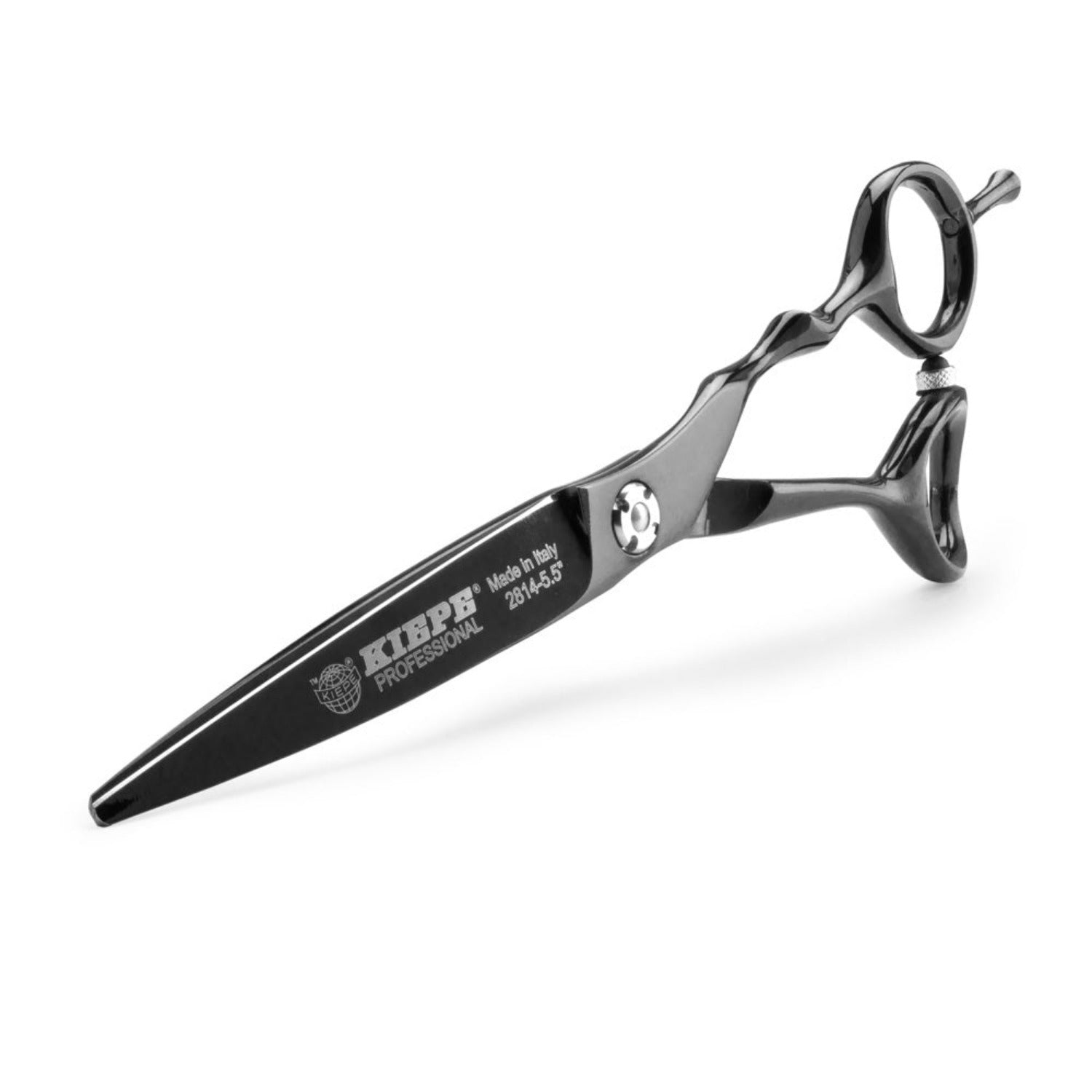 Kiepe Monster Cut black titanium hairdressing scissors with ergonomic handles in sizes 5" to 6.5"