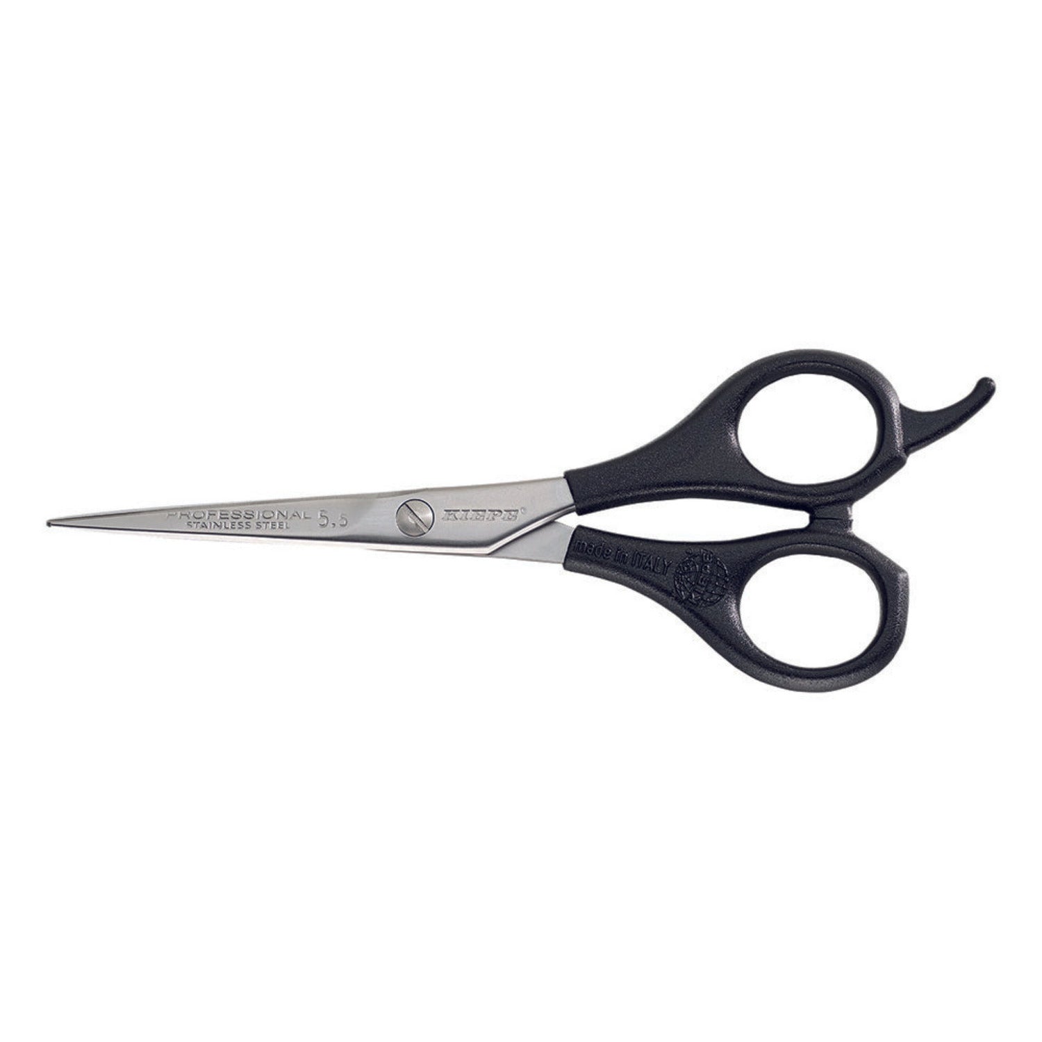 Kiepe Professional 2118 Academy Series 5.5‑inch stainless steel hair-cutting scissors with black plastic handle and finger rest