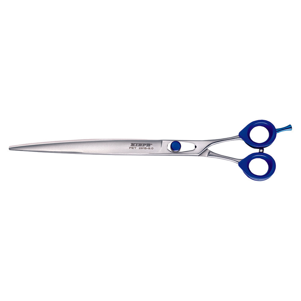 Kiepe Professional 2913 curved pet grooming scissors – satin-finish 440C high-carbon steel, showing curved blades and ergonomic handle – available in 8 or 9 inches