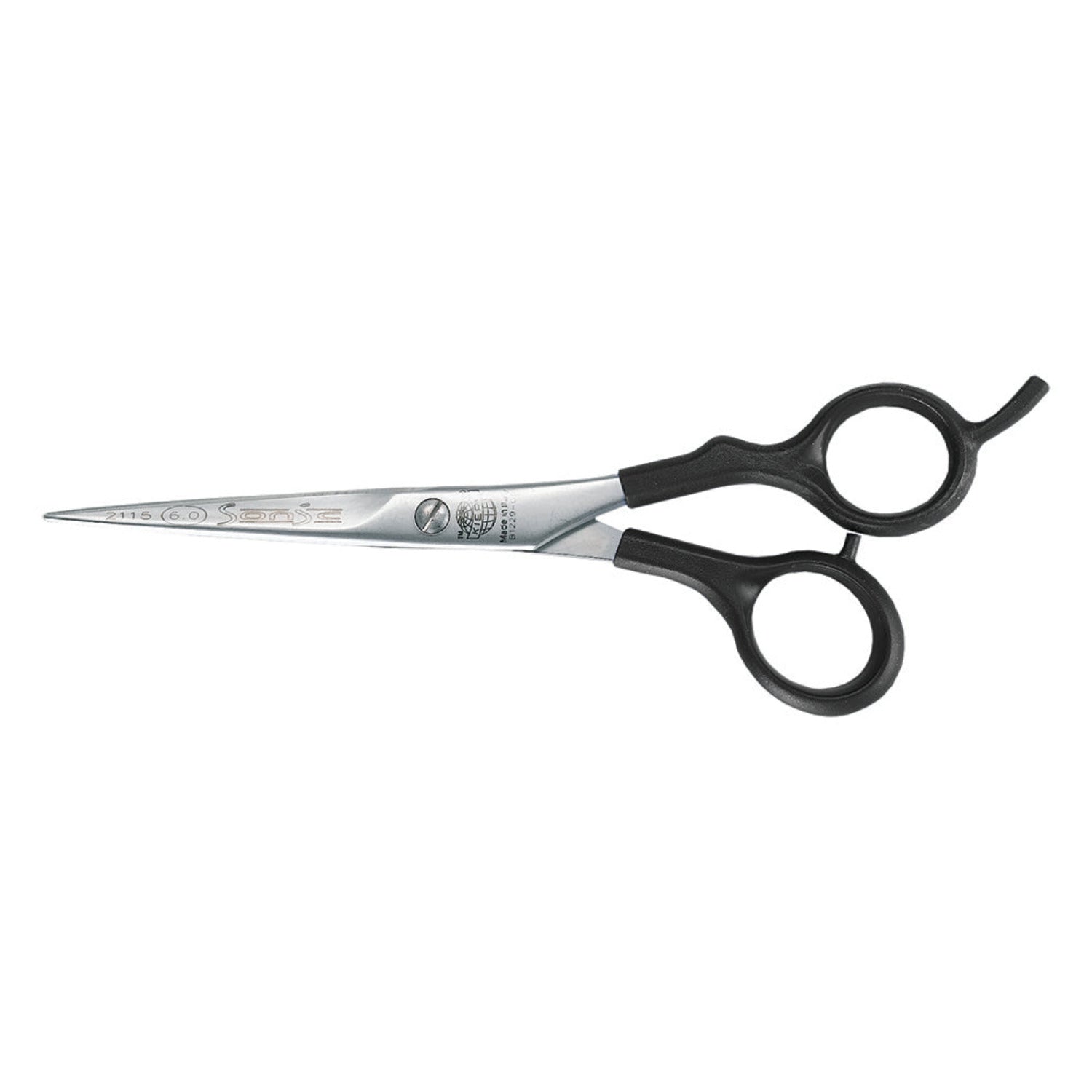 Kiepe Sonic Scissors Model 2115 – 5.5 inch stainless steel blades with black ergonomic plastic handle and integrated finger rest