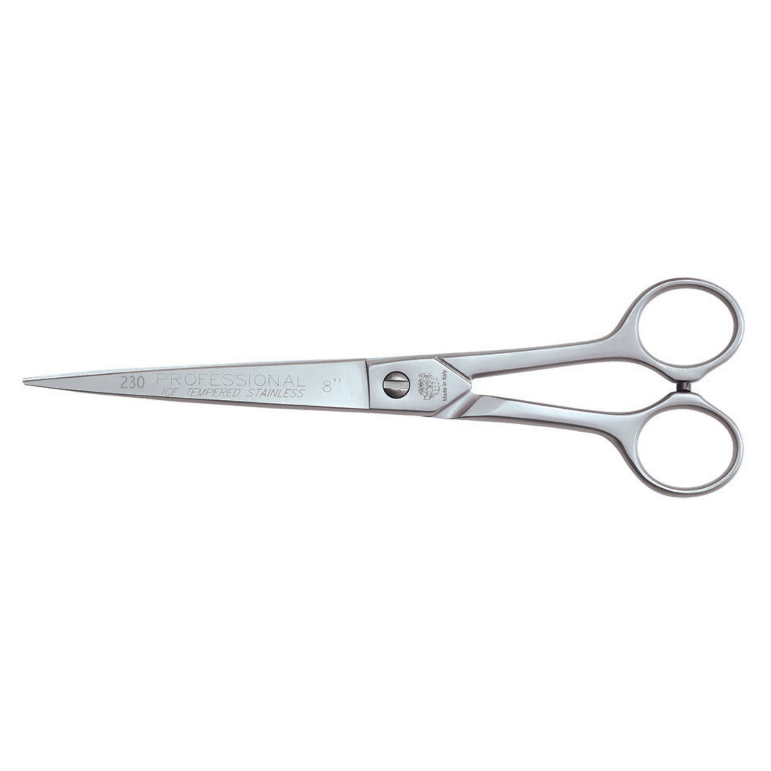 Kiepe Standard 8” Hair Scissors made from ice-hardened carbon stainless steel, model 230, featuring ergonomic design for precision cutting